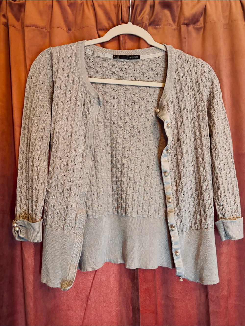 St. John's Bay Light Silver Textured Knit Button-Front Cardigan